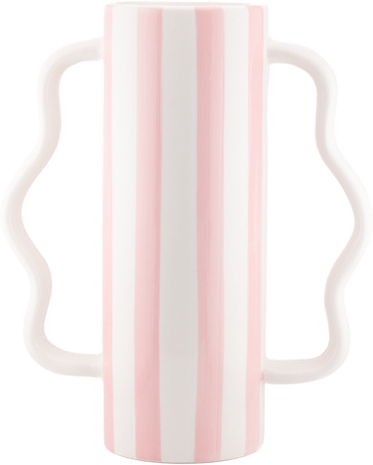 Aardewerk vaas met oren Stripe roze