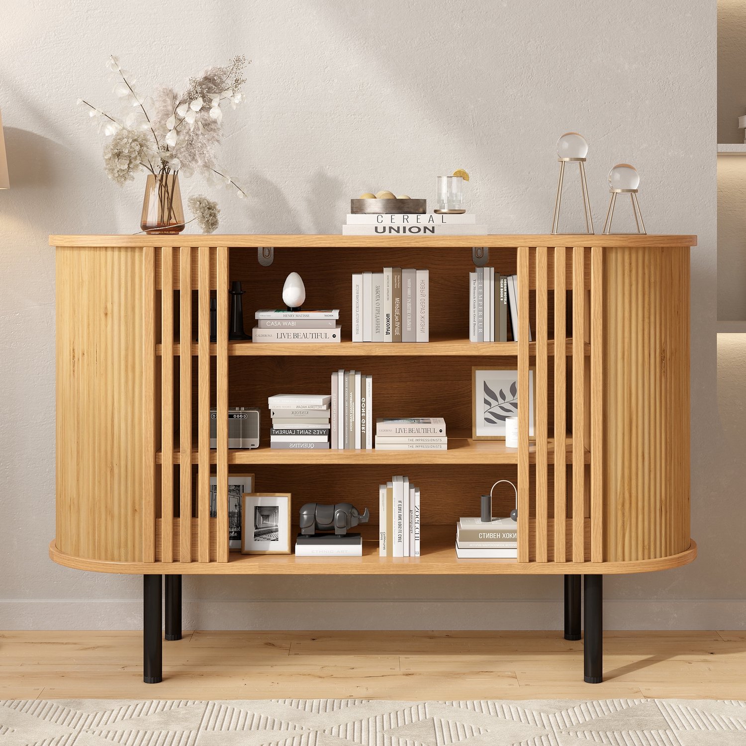 PHOEBE CAT Dressoir - Boekenkast - Bijzettafel - Open opbergkast - MDF - Verstelbare metalen poten - Eikenkleur