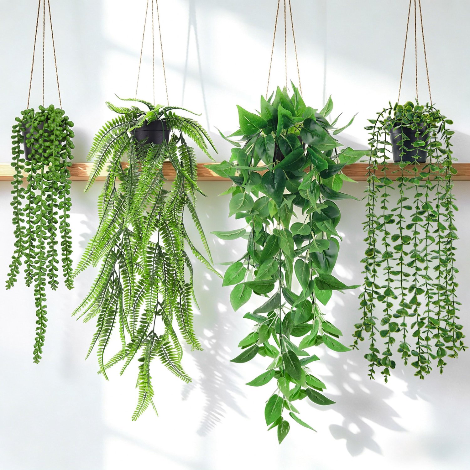 Kunstplanten Hangend - Kunst Klimop en Eucalyptus - Hangplanten voor Muur en Plank - Voor Woonkamer, Slaapkamer en Keuken - Set van 4