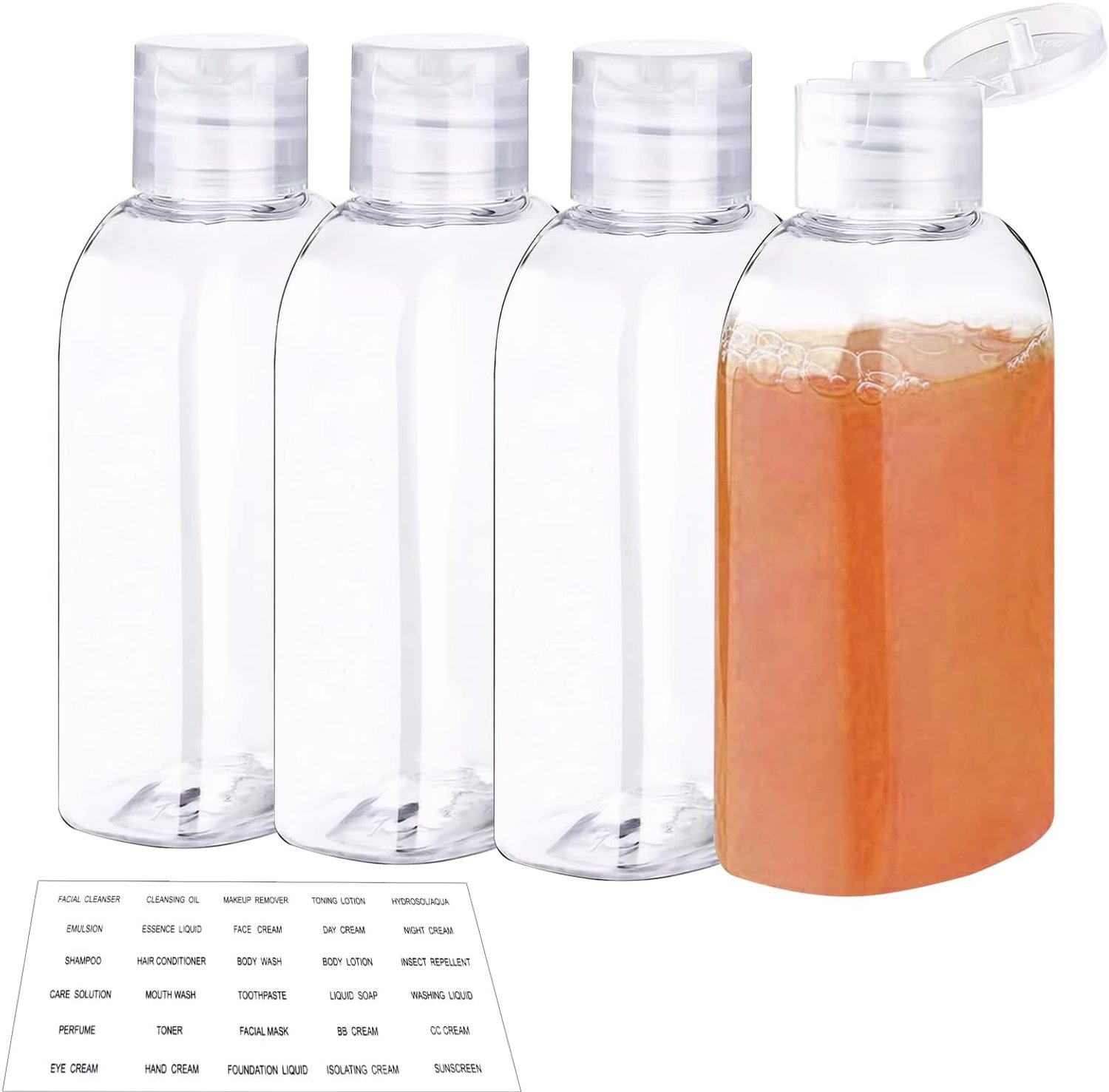 Reisflessenset 100 ml - 4 stuks met flipdop - lekvrije containers - ideaal voor shampoo en lotion - ServiceTopper