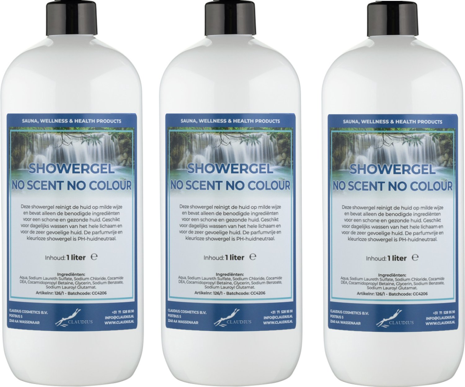 Claudius Douchegel No scent No Colour 1 Liter - set van 3 stuks