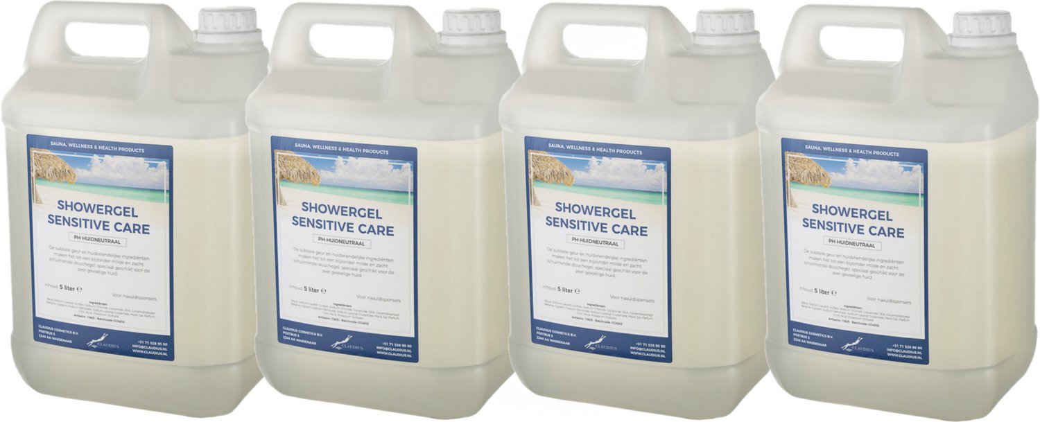 Claudius Douchegel Sensitive Care 5 liter - set van 4 stuks - showergel - navulling - voordeelverpakking