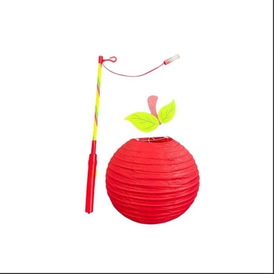 Appel Lampion met Stok - Rood - 25x25cm - Sint Maarten Optocht - Verjaardag Versiering - Feest Decoratie - Kinderfeestje - Lampionnen — afbeelding 5