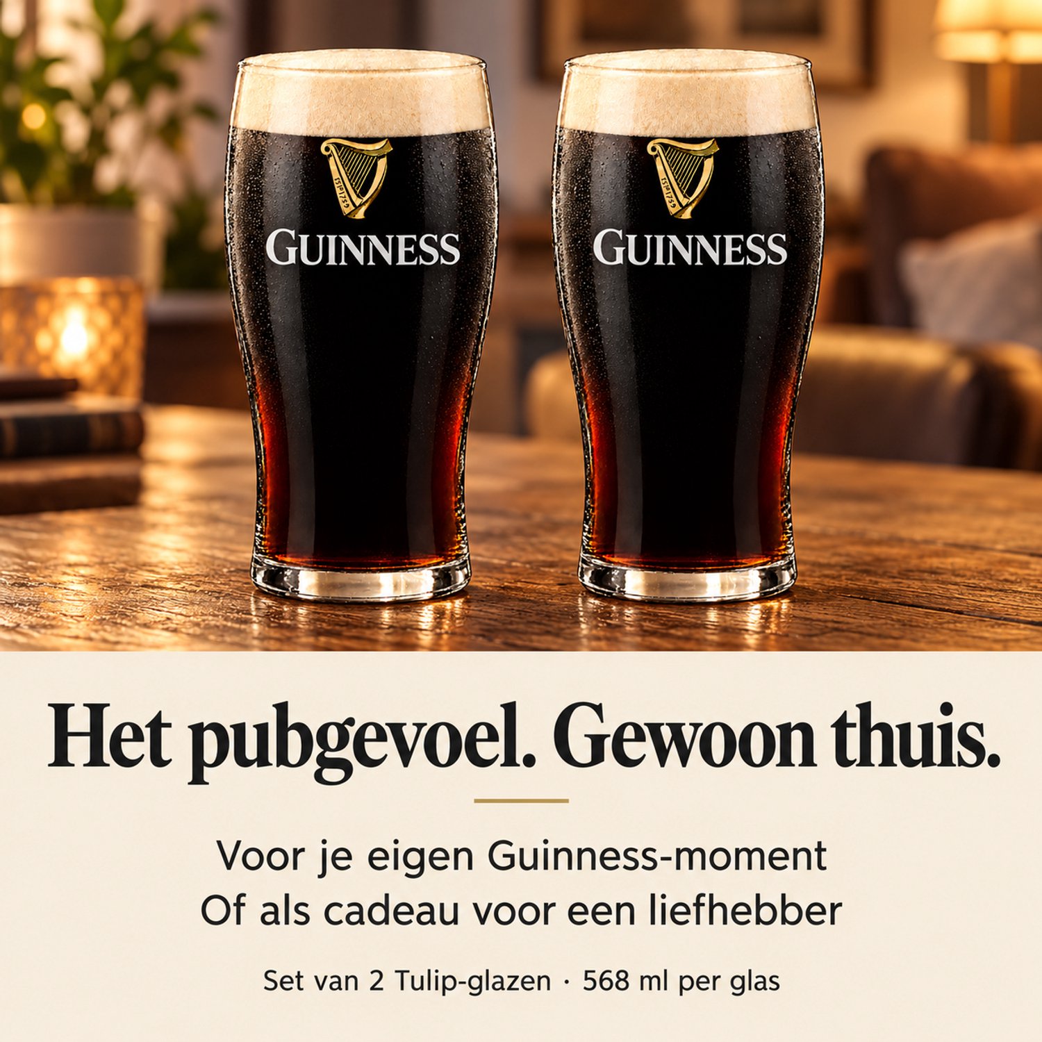 Originele Guinness Tulip Bierglazen – Set van 2 – 568 ml (20 fl oz) – Klassieke Ierse Pintglazen