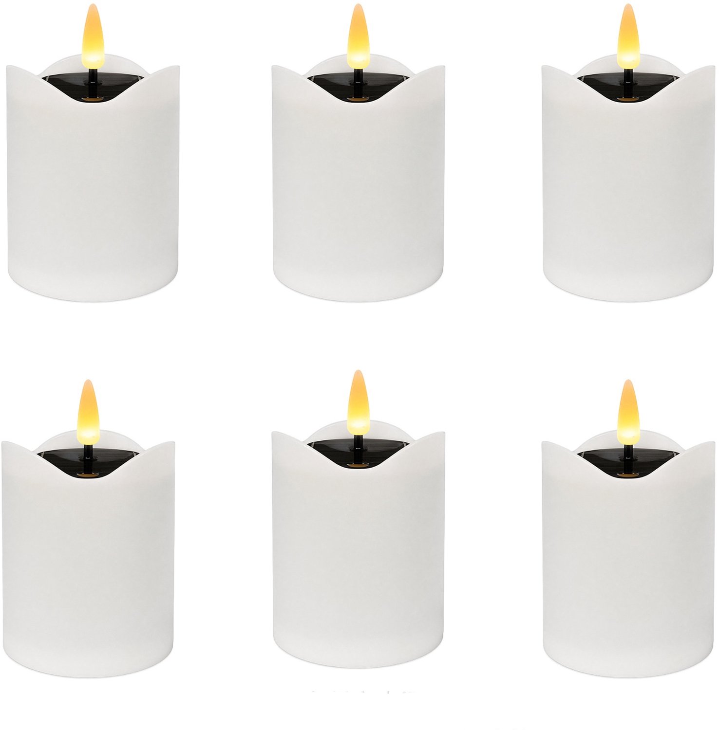 Flintry Waxinelichtjes op zonne-energie - Set van 6 – LED Waxinelichtjes – Oplaadbare Theelichtjes – Realistische Flikkerende Vlam – LED Kaarsen - Nep Kaarsen wit 6 stuks