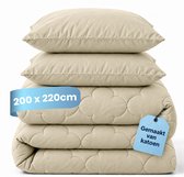 Slaapspeciaal Eazydekbed Prestige Sand - Dekbed zonder Overtrek - Wasbaar Dekbed - Hoesloos Dekbed - All Year Dekbed - 2 in 1 Dekbed - Incl. 2 Kussenslopen - 200x220 cm - 100% Katoen