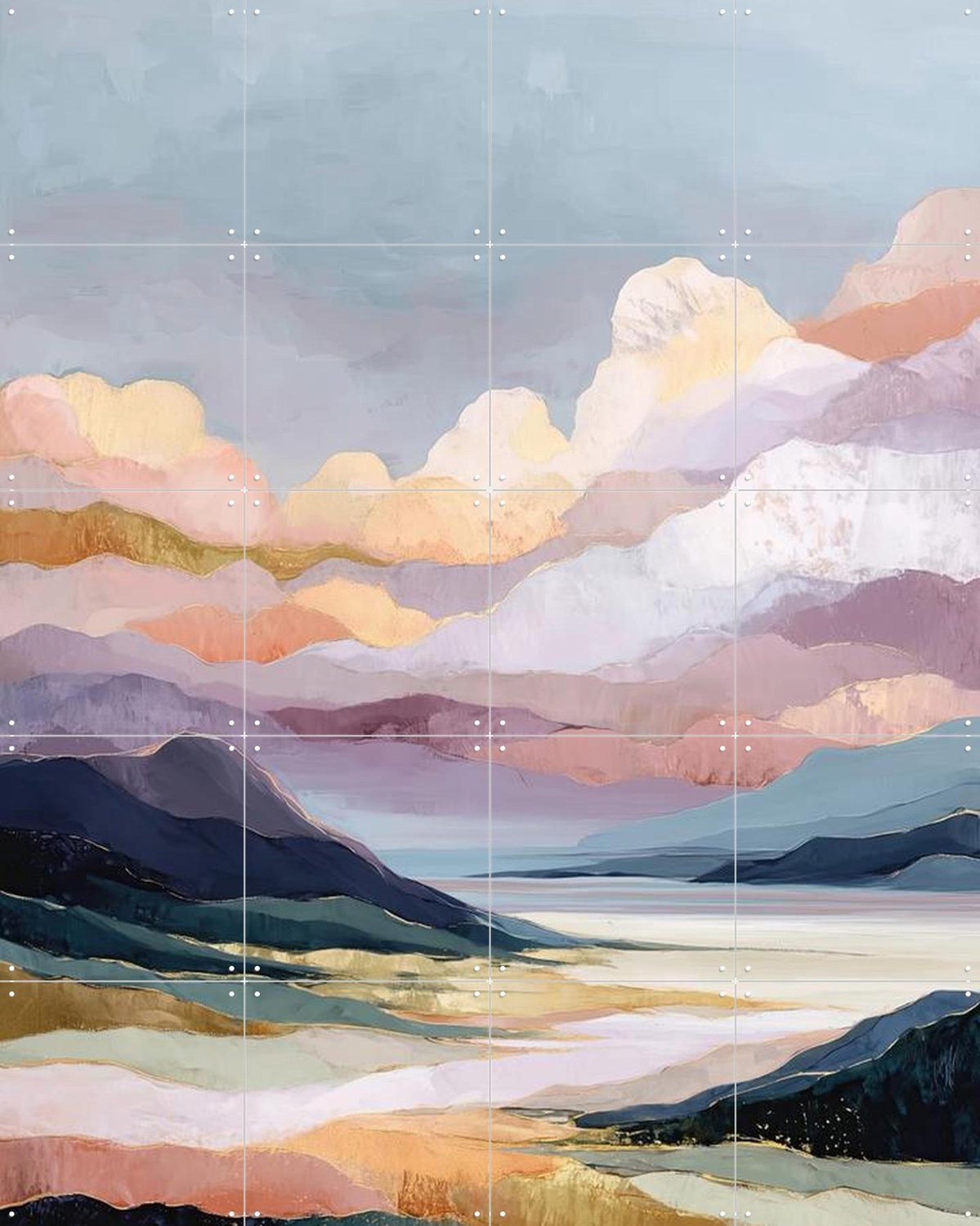 IXXI Pastel Mountain Reverie, Branka Kodžoman - 80 x 100 cm - Grote wanddecoratie en posters - Abstract, Modern, Woonkamer, Studeerkamer, Trap, Gang Roze / Blauw