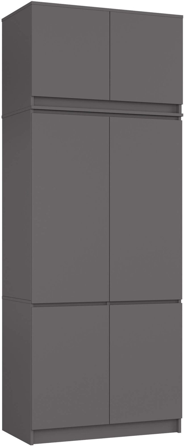 Akord Kledingkast S90 met Opzetkast / Grafietgrijs / 90 cm / 6 Deuren / 90 x 51 x 235 cm