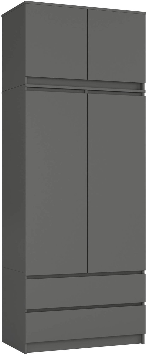 Akord Kledingkast S90 met Opzetkast / Grafietgrijs / 90 cm / 2 Deuren / 2 Laden / 90 x 51 x 234 cm