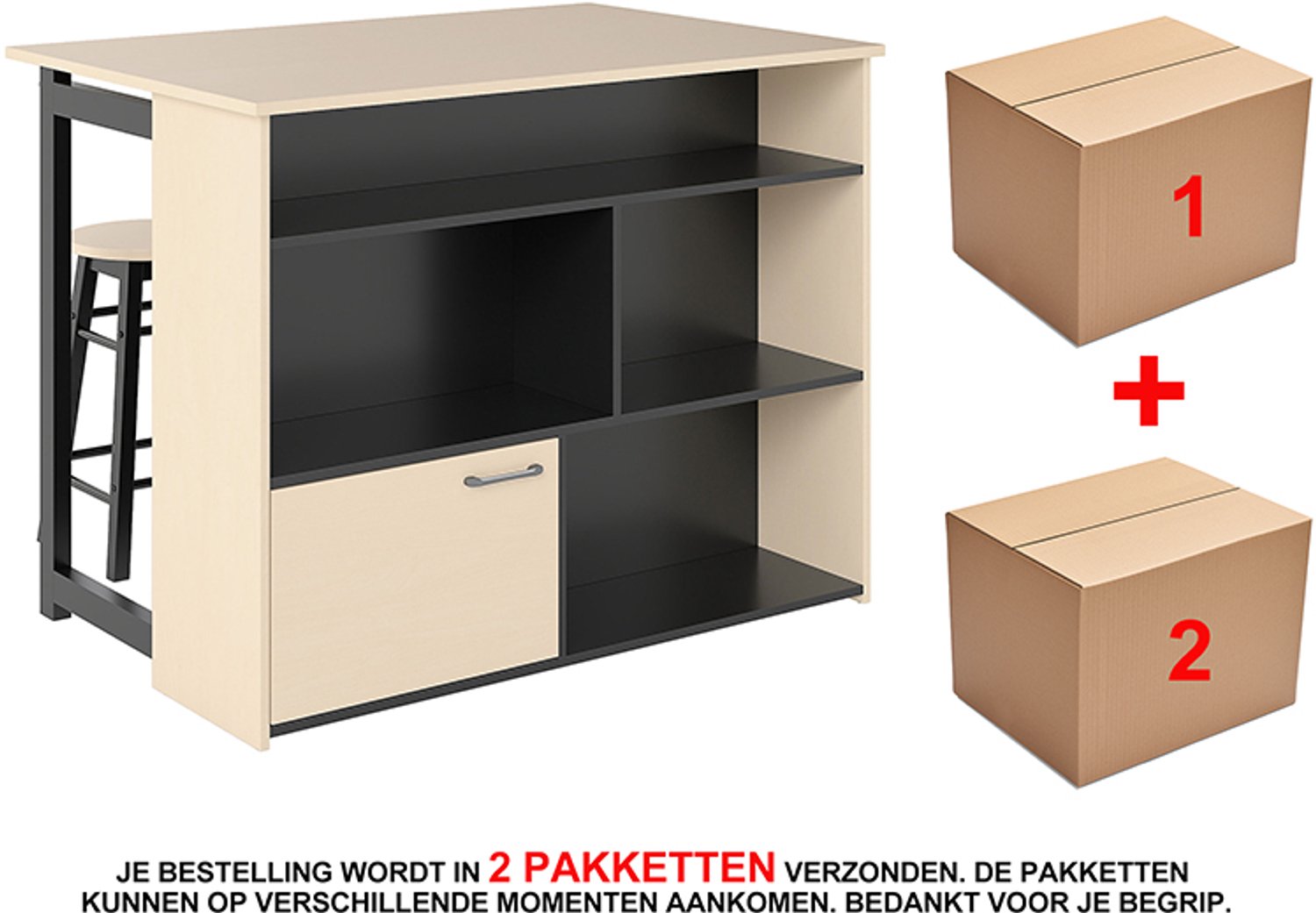 Bartafelset , spaanplaat, bartafel en eettafelset met één tafel en twee krukken, stabiel en duurzaam, gemakkelijk te reinigen en praktisch en decoratief, eetkamer en kleine ruimtes，116 x 70 x 89,5 cm (bartafel); 35 x 35 x 61 cm (barkruk) , zwart
