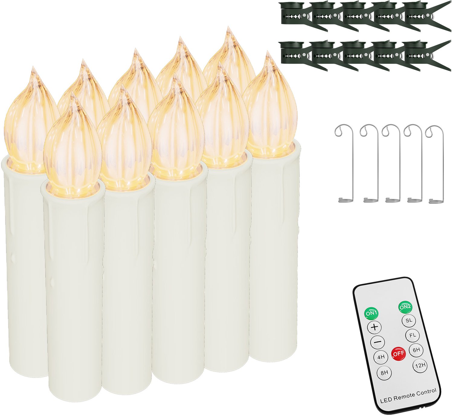 NAIZY LED Kaarsen 10 Stuks - Warm Wit - Kerstboomkaarsen met Clip - Timer & Afstandsbediening - IP44 - Zonder Batterijen - NAIZY Warm wit licht