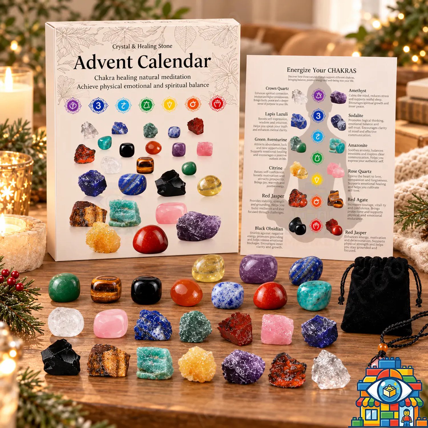 Adventskalender 2026 Vrouwen Kristallen Met 24 Edelstenen Kerst Countdown Cadeau voor Meisjes Jongens Geologie Liefhebbers