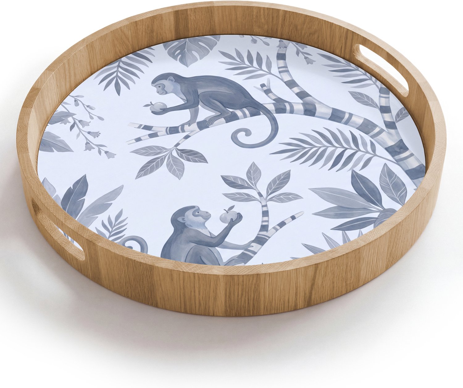 Dienblad rond 40x40 cm - Schootdienblad hout - Aap - Boom - Bladeren - Jungle - Illustratie - Borrelplank rechthoek - Plateau houten dienbladen