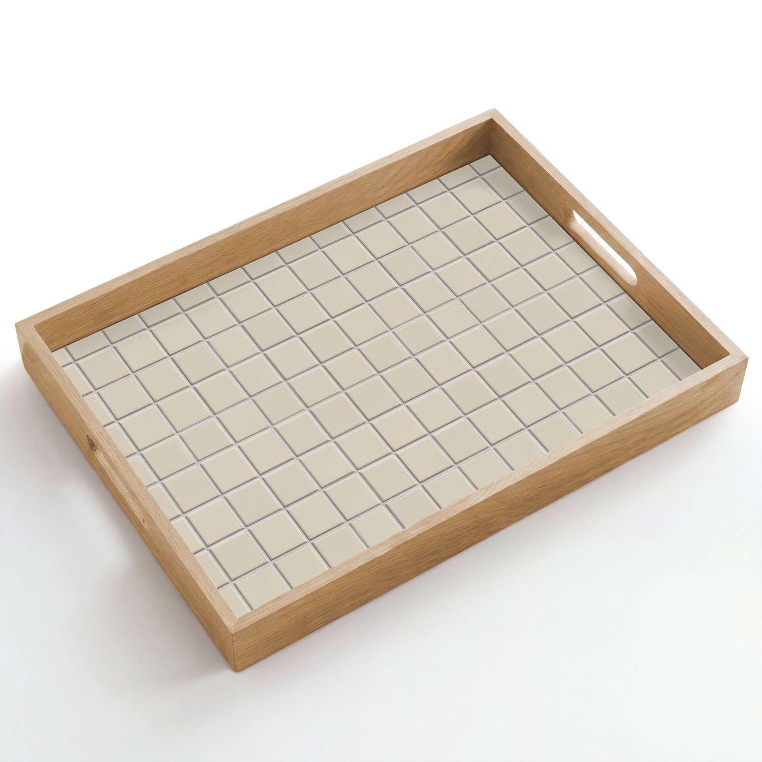 Dienblad hout 50x35 cm - Schootdienblad - Patroon - Tegels - Taupe - Borrelplank rechthoek - Plateau dienbladen