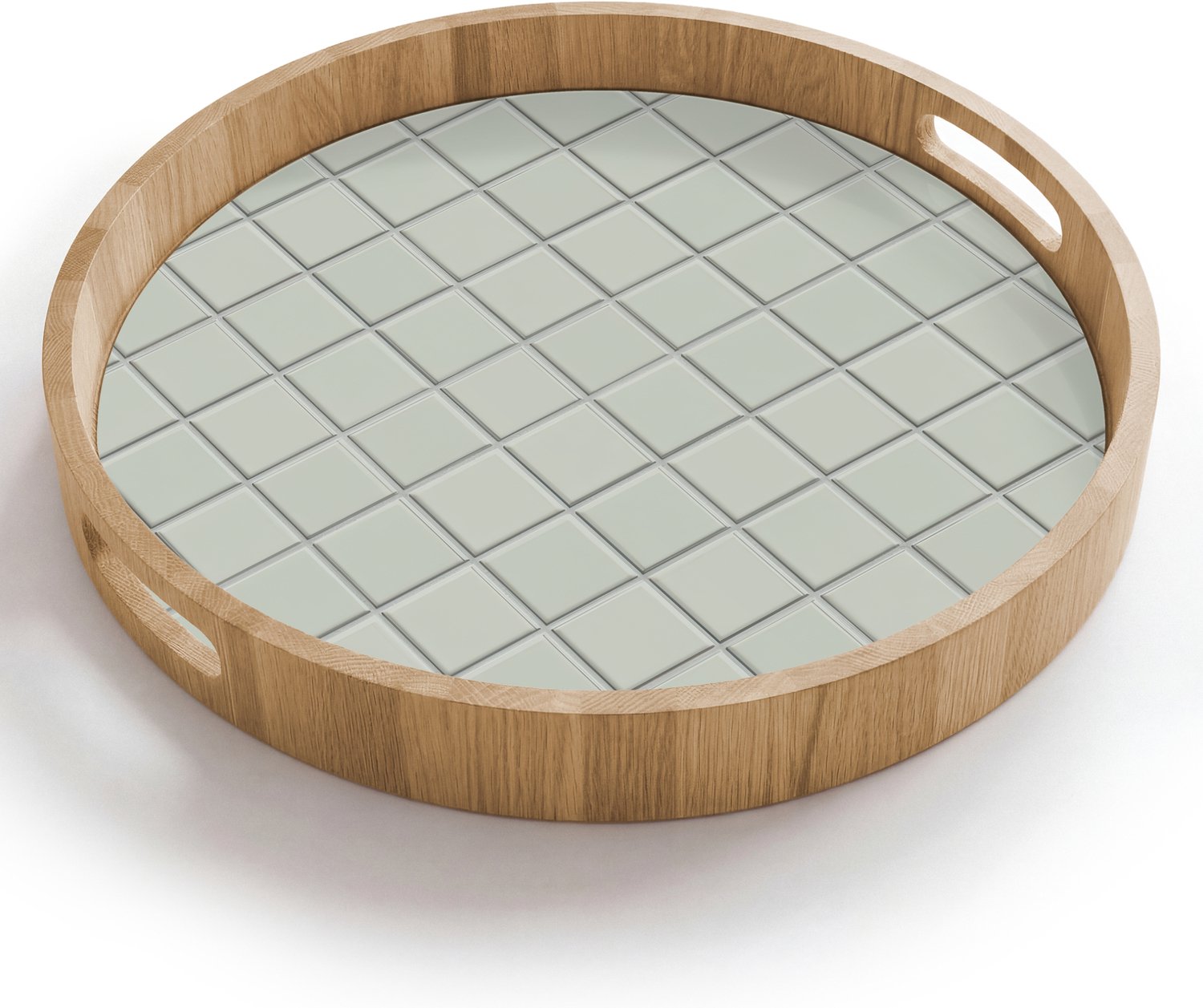 Dienblad rond 40x40 cm - Schootdienblad hout - Tegel - Patroon - Lichtgroen - Borrelplank rechthoek - Plateau houten dienbladen