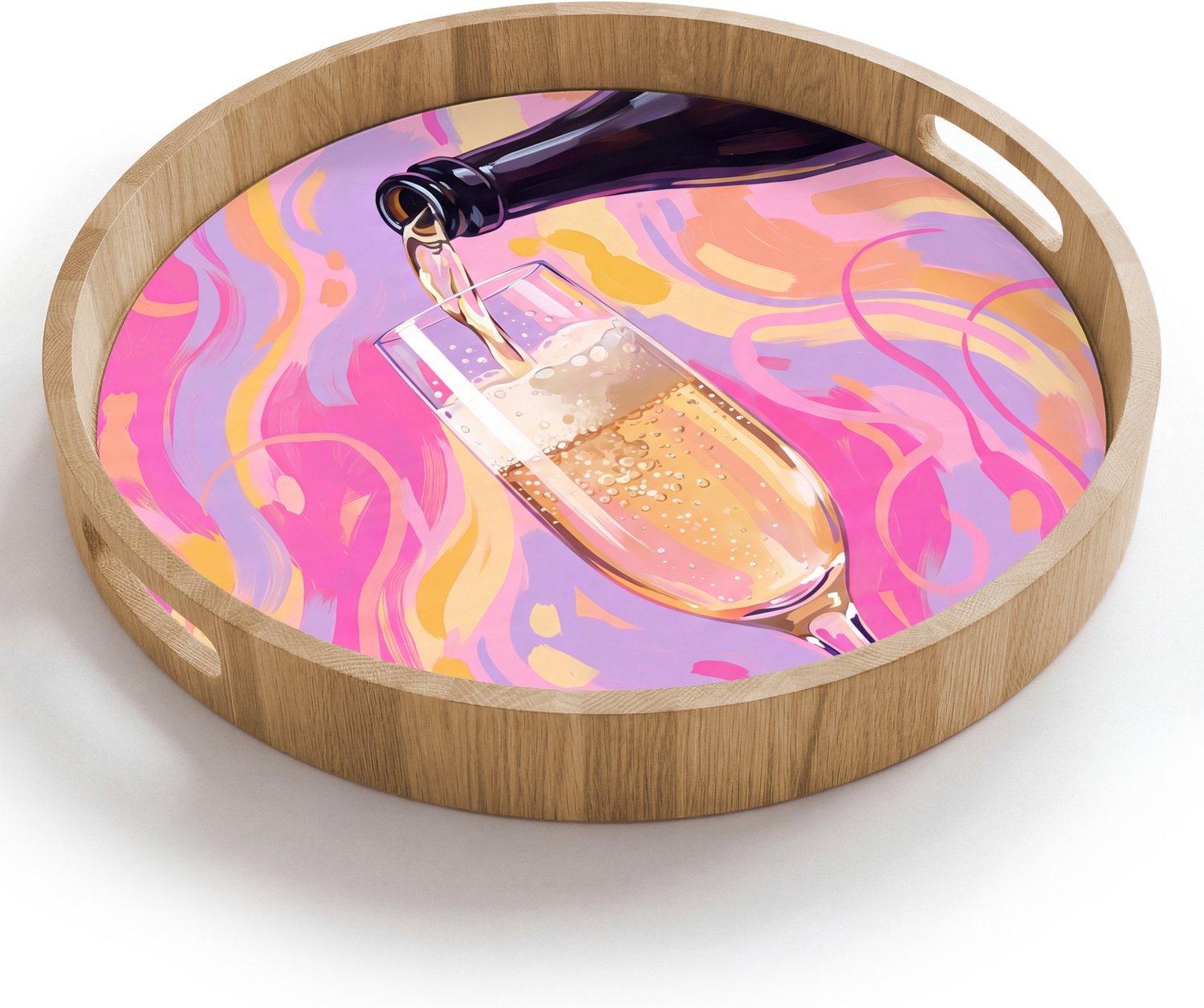 Dienblad rond 40x40 cm - Schootdienblad hout - Drank - Inschenken - Feest - Abstract - Roze - Borrelplank rechthoek - Plateau houten dienbladen