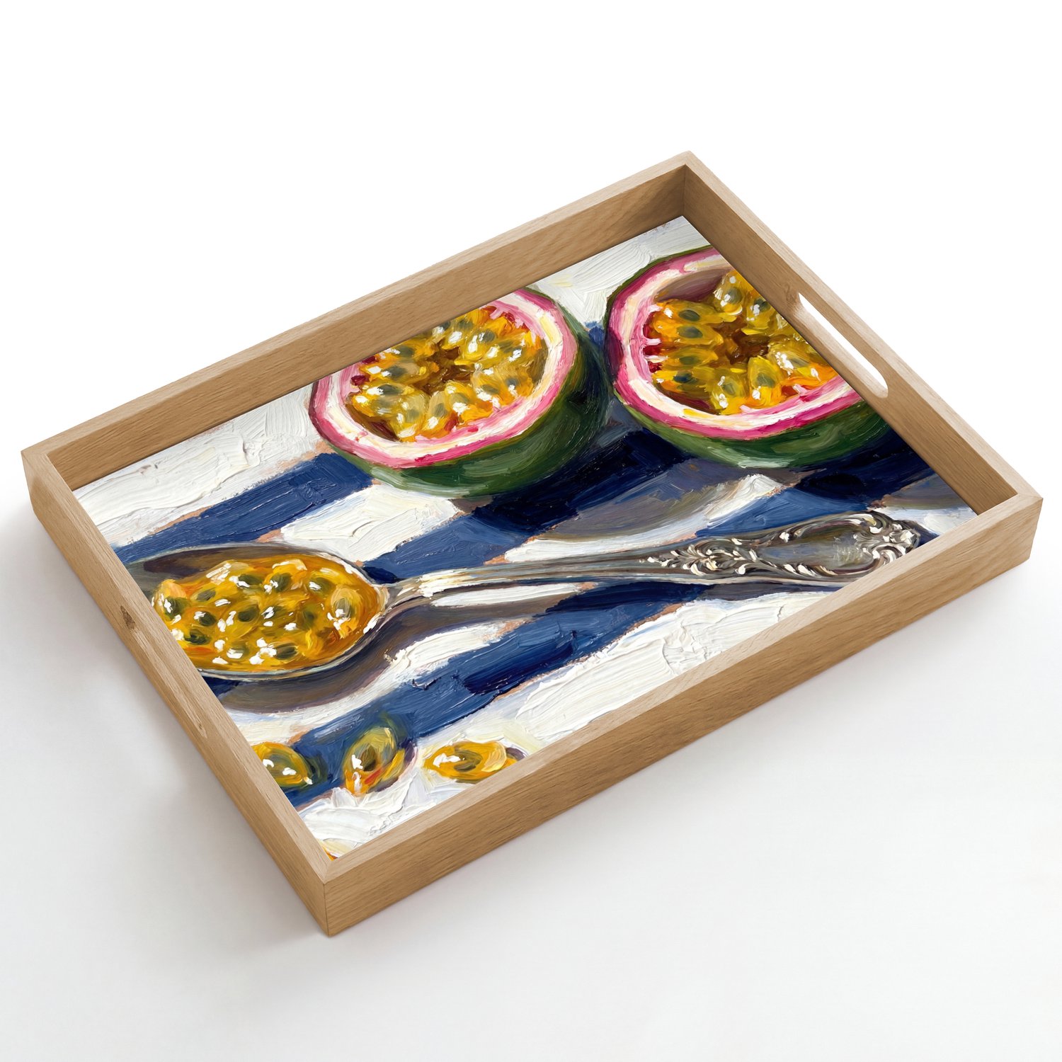Dienblad hout 50x35 cm - Schootdienblad - Eten - Passievrucht - Tropisch - Modern - Kleurrijk - Borrelplank rechthoek - Plateau dienbladen