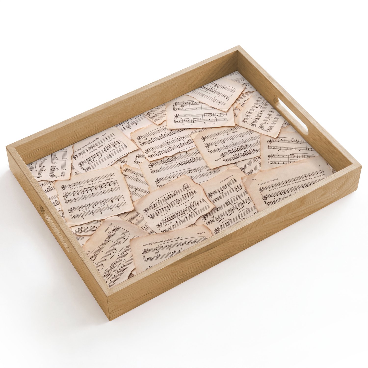 Dienblad hout 40x30 cm - Schootdienblad - Bladmuziek - Oud - Noten - Vintage - Beige - Borrelplank rechthoek - Plateau dienbladen