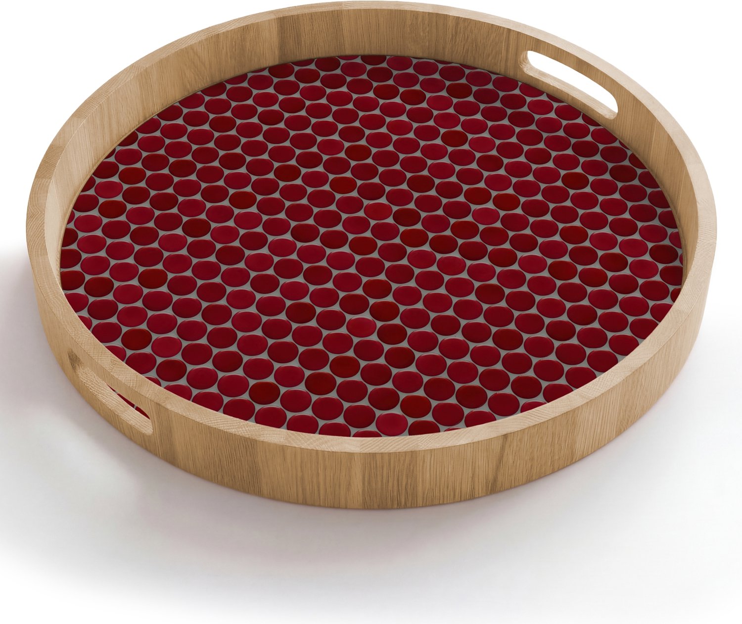 Dienblad rond 50x50 cm - Schootdienblad hout - Penny - Mozaïek - Rond - Rood - Borrelplank rechthoek - Plateau houten dienbladen