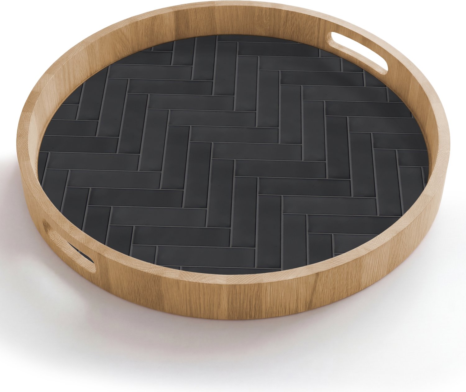 Dienblad rond 50x50 cm - Schootdienblad hout - Visgraat - Wandtegel - Donkergrijs - Borrelplank rechthoek - Plateau houten dienbladen
