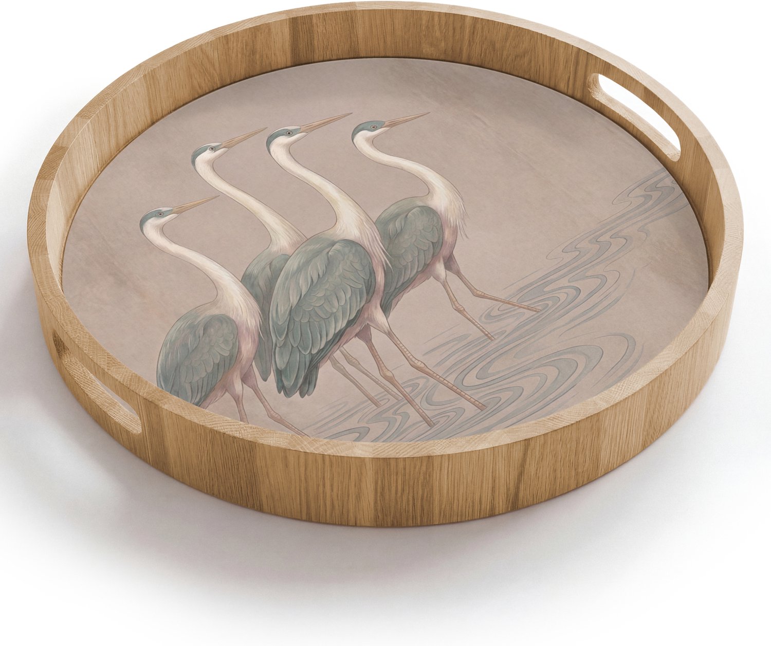 Dienblad rond 40x40 cm - Schootdienblad hout - Vogel - Water - Natuur - Vintage - Borrelplank rechthoek - Plateau houten dienbladen