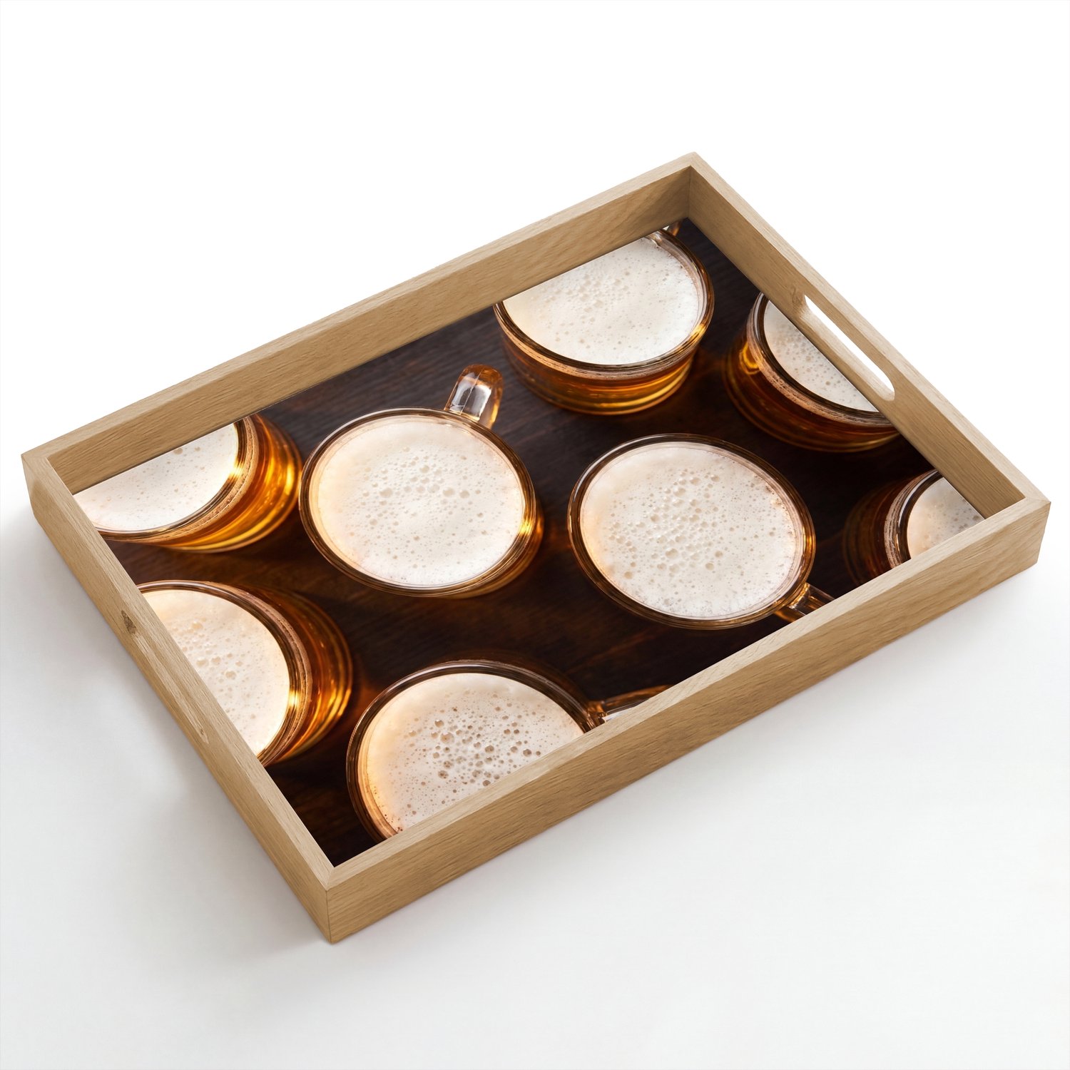 Dienblad hout 50x35 cm - Schootdienblad - Bier - Glazen - Schuim - Hout - Drank - Borrelplank rechthoek - Plateau dienbladen