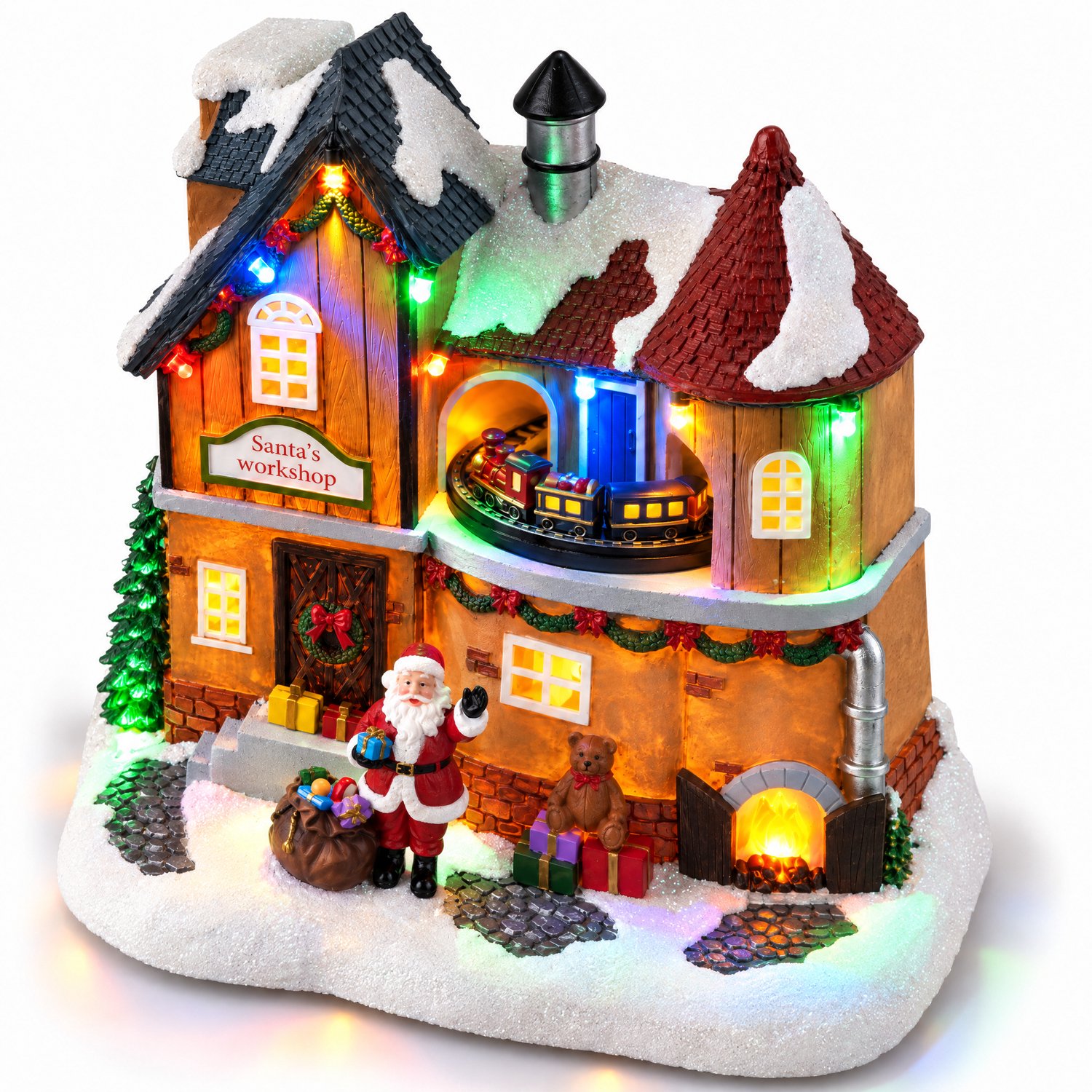 Levano Kerstdecoratie voor Binnen - Kerstverlichting op Batterij - Kersthuisjes met Verlichting en Beweging - Kerstdorp - Kersttrein - Kerstlampjes - Kerstdorp Figuren - Kersttafereel - Kerst Decoratie Tafel - Sfeerverlichting