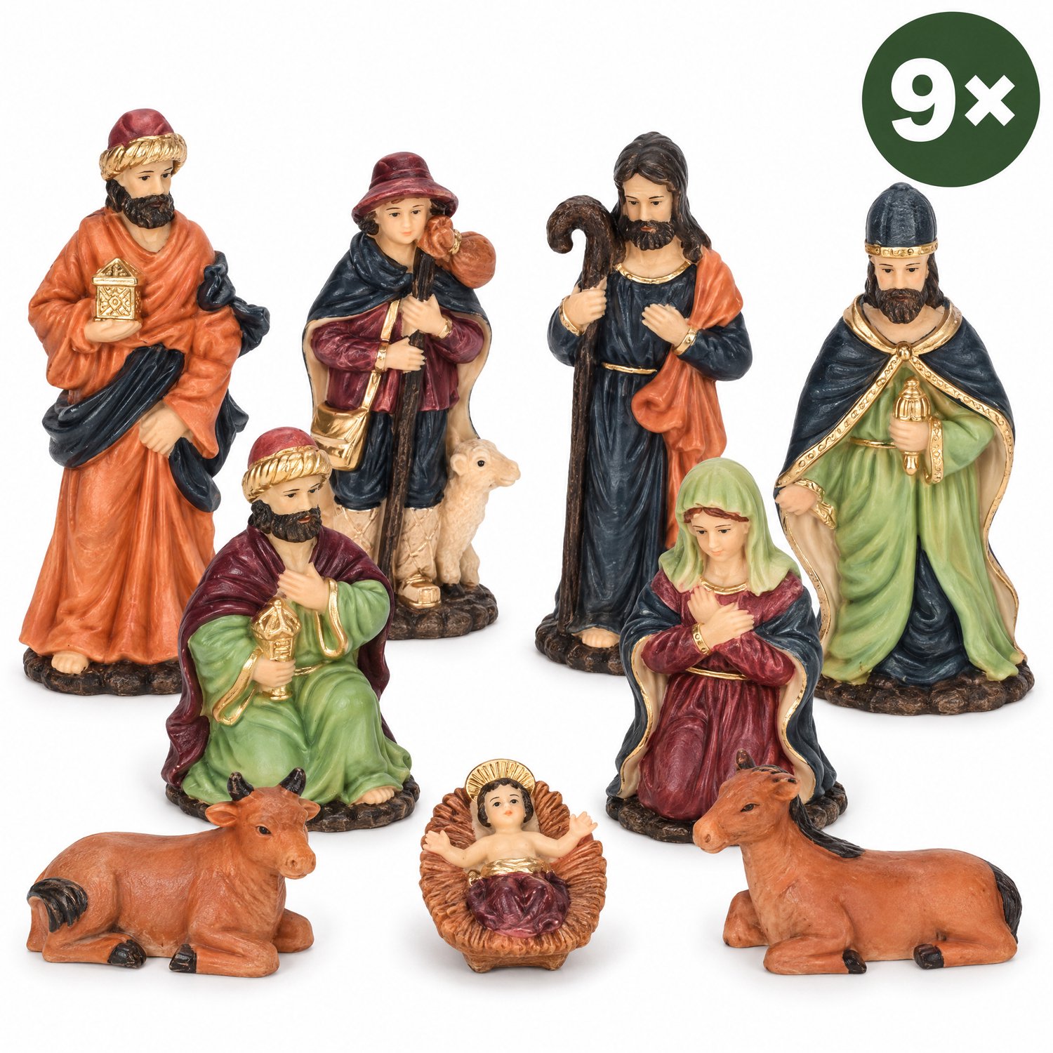 Levano Kerststal Figuren Set van 9 - 8 cm - Kerstversiering - Kerstdecoratie voor Binnen - Kerstfiguren voor Binnen - Kerstbeeldjes - Kerstbeelden - Kerstverhaal - Kerstkribbe - Kerst Figuurtjes