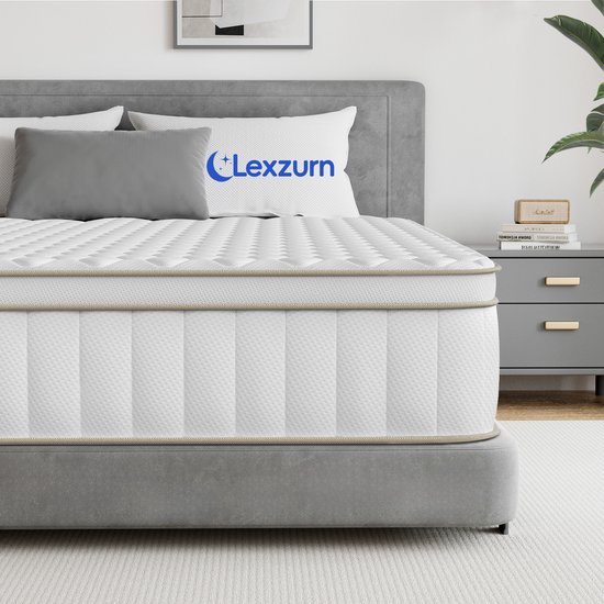 Lexzurn matras 80x200 cm, wit met gewatteerd patroon en beige bies.