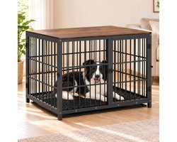 BingoPaw Hondenbench Meubel XL - 3 Deuren - Uitneembare Lade - 107,5 x 71,5 x 81 cm - Zwart/Donkerbruin