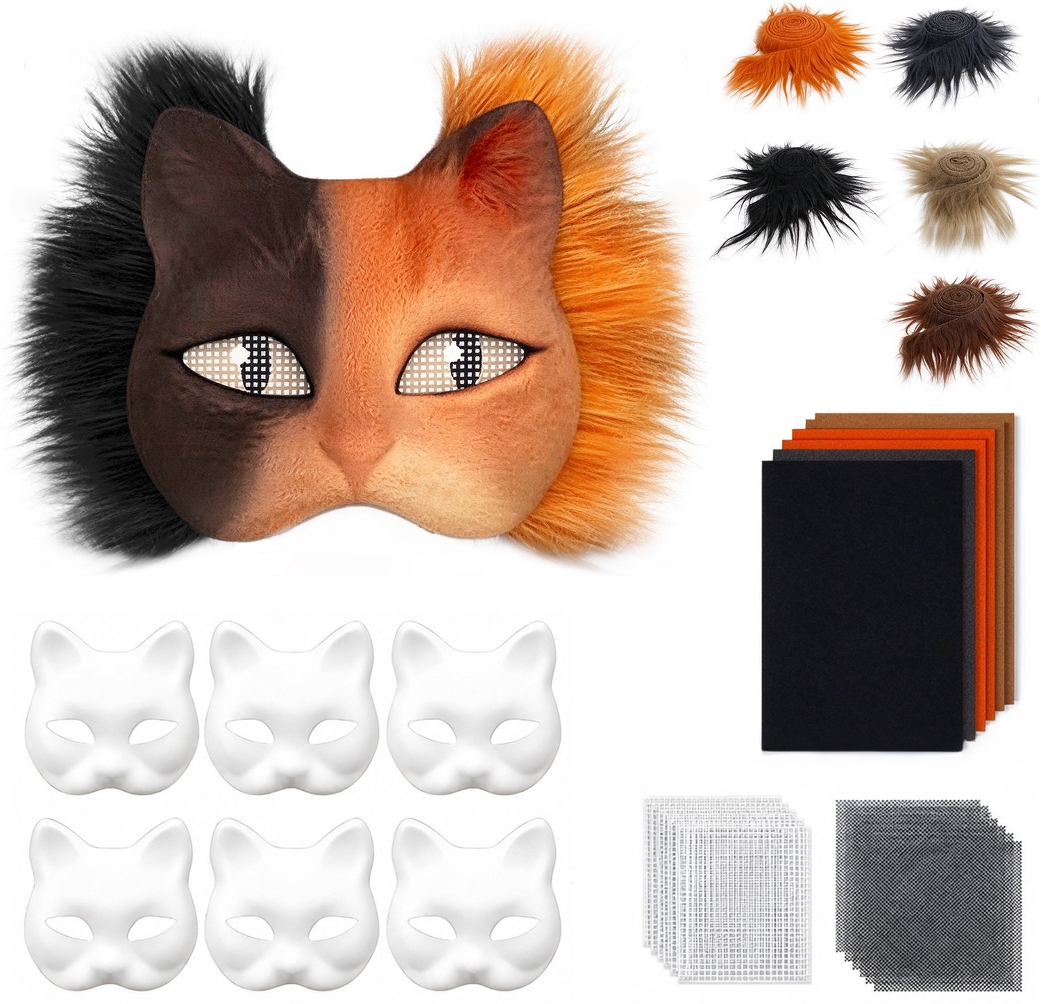 Lifhelpe 29 Stuks Kattenmaskers om te Beschilderen, DIY Knutselpakket voor Kinderen & Volwassenen, Geschikt voor Halloween, Maskerade, Maskerabal en Cosplay,oranje