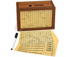 CNK- Houten Spaarpot met Aftelmethode – Spaardoos voor Volwassenen – Motiverende Money Box voor Spaardoelen (€500-€10.000) – Stimuleert Spaargewoonte - €500 - €1000 - €2000 - €3000 - €5000 - €10000