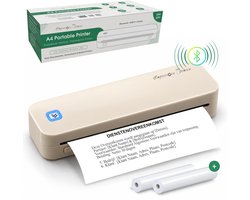 Impressora Térmica® - Draadloze thermische printer - Mini Printer voor Mobiel/Tablet/Laptop - 304 DPI - Pocket Printer - USB/USB-C - Tattoo printer - Inclusief twee rollen thermisch papier - Beige