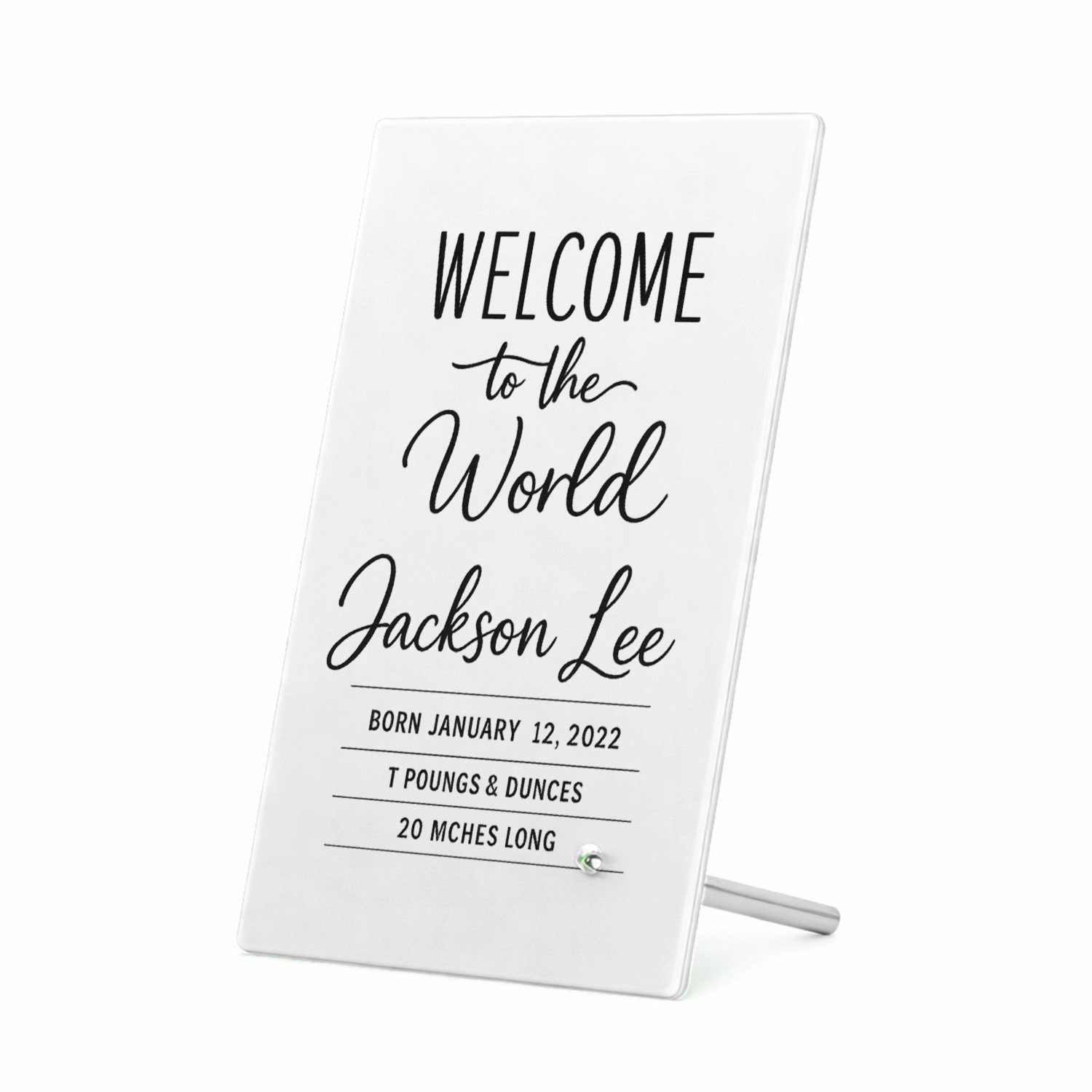Mr Cadeautjes Glasframe 11 x 16 - design Minimalistische familie-aankondiging met één groot kernwoord | cadeau Wit