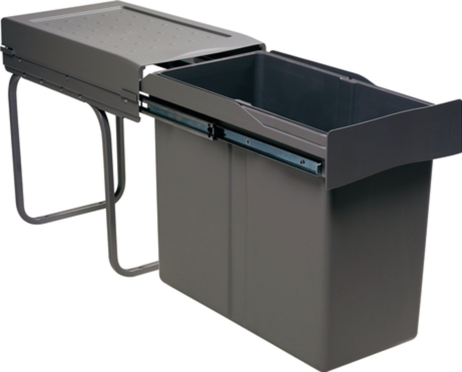 Inbouwprullenbak 30 liter - uitschuifbaar - breedte: 255 mm - antraciet- - met deksel