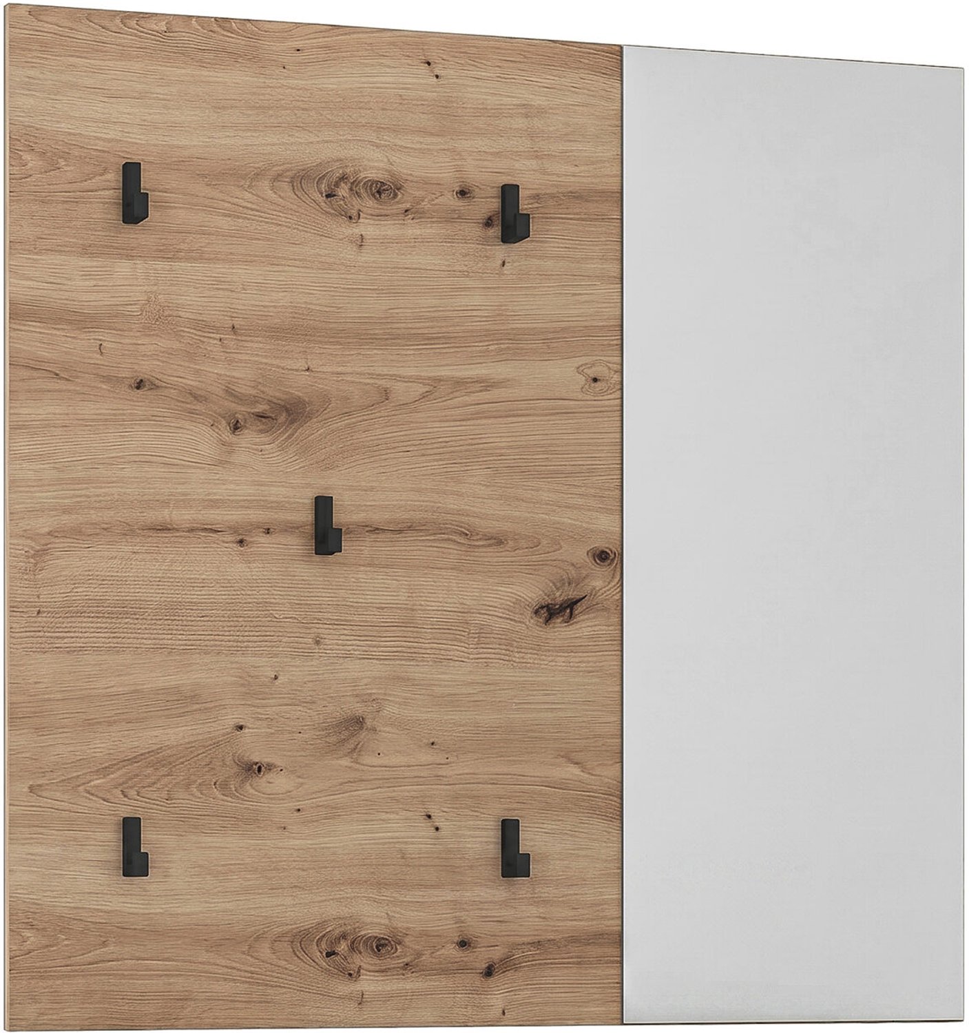 Furnilux Keno Garderobepaneel met spiegel en 5 haken, 80x80x6 cm Spiegelglas / Artisan Eiche Nachbildung