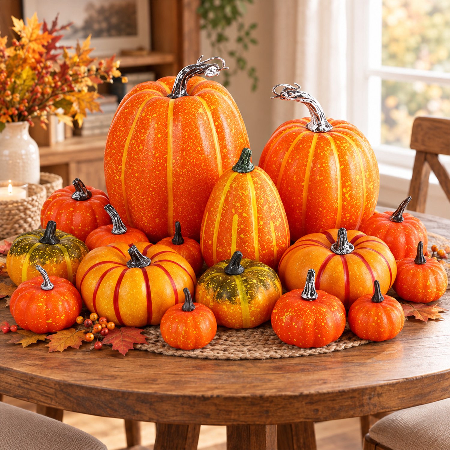 Pompoen Decoratie 16-Delig - Grote en Mini Pompoenen - Herfst - Oranje