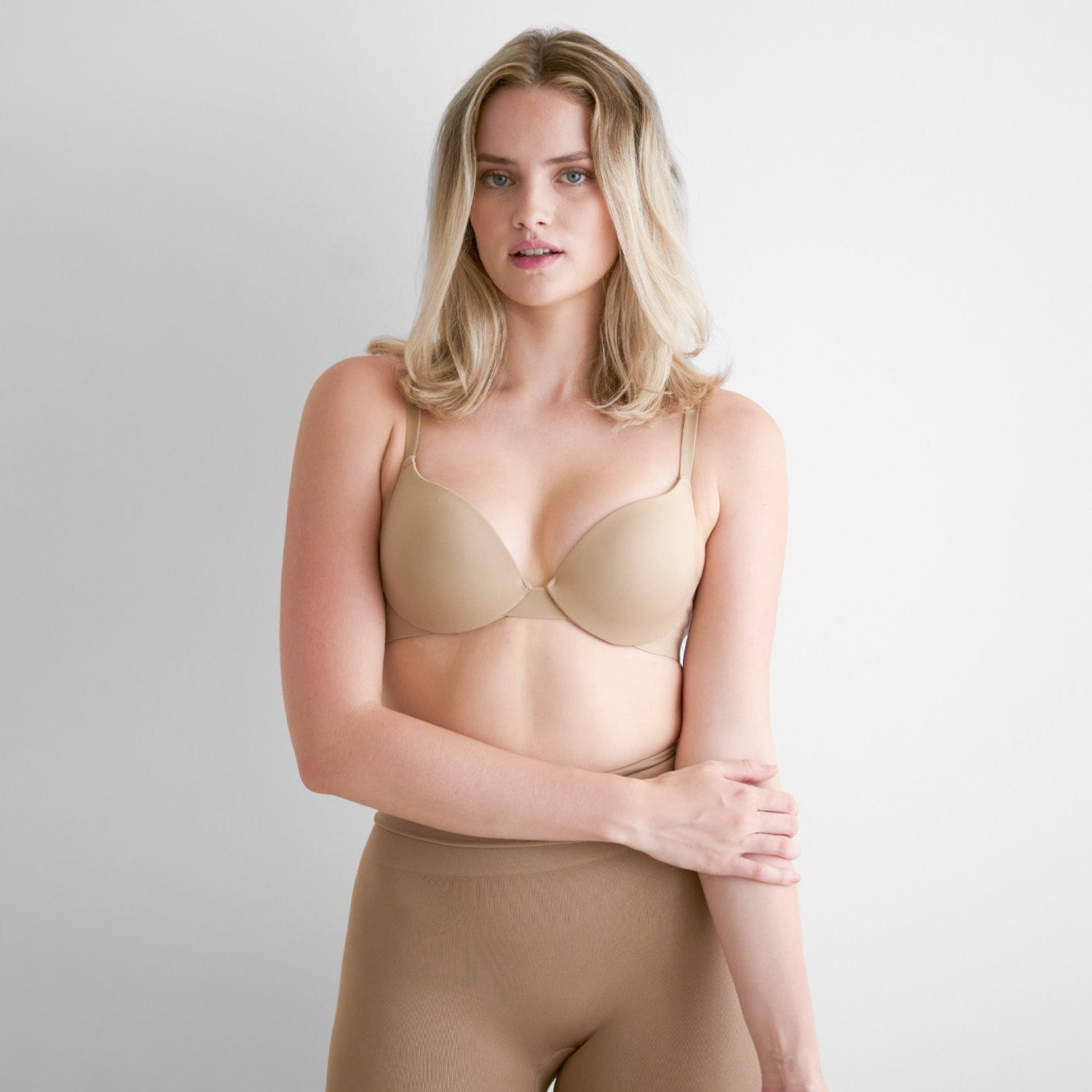 cfab Voorgevormde push-up beugelbeha - beige - 75C - BH Zonder Beugel Voorgevormd - Ondergoed - Naadlos