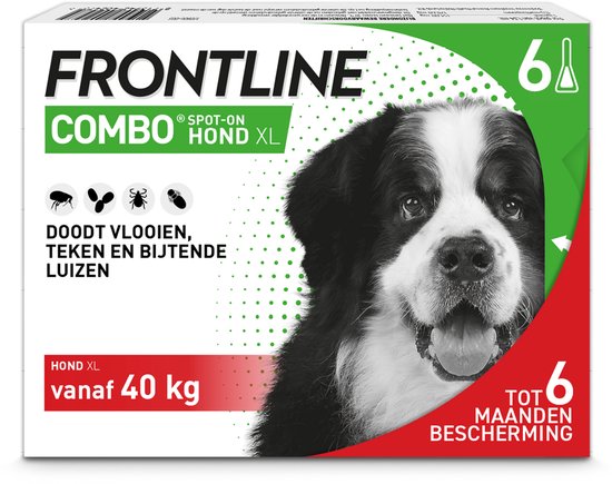 Frontline Combo Spot-on voor grote honden vanaf 40kg. Verpakking met 6 pipetten tegen vlooien, teken en bijtende luizen.
