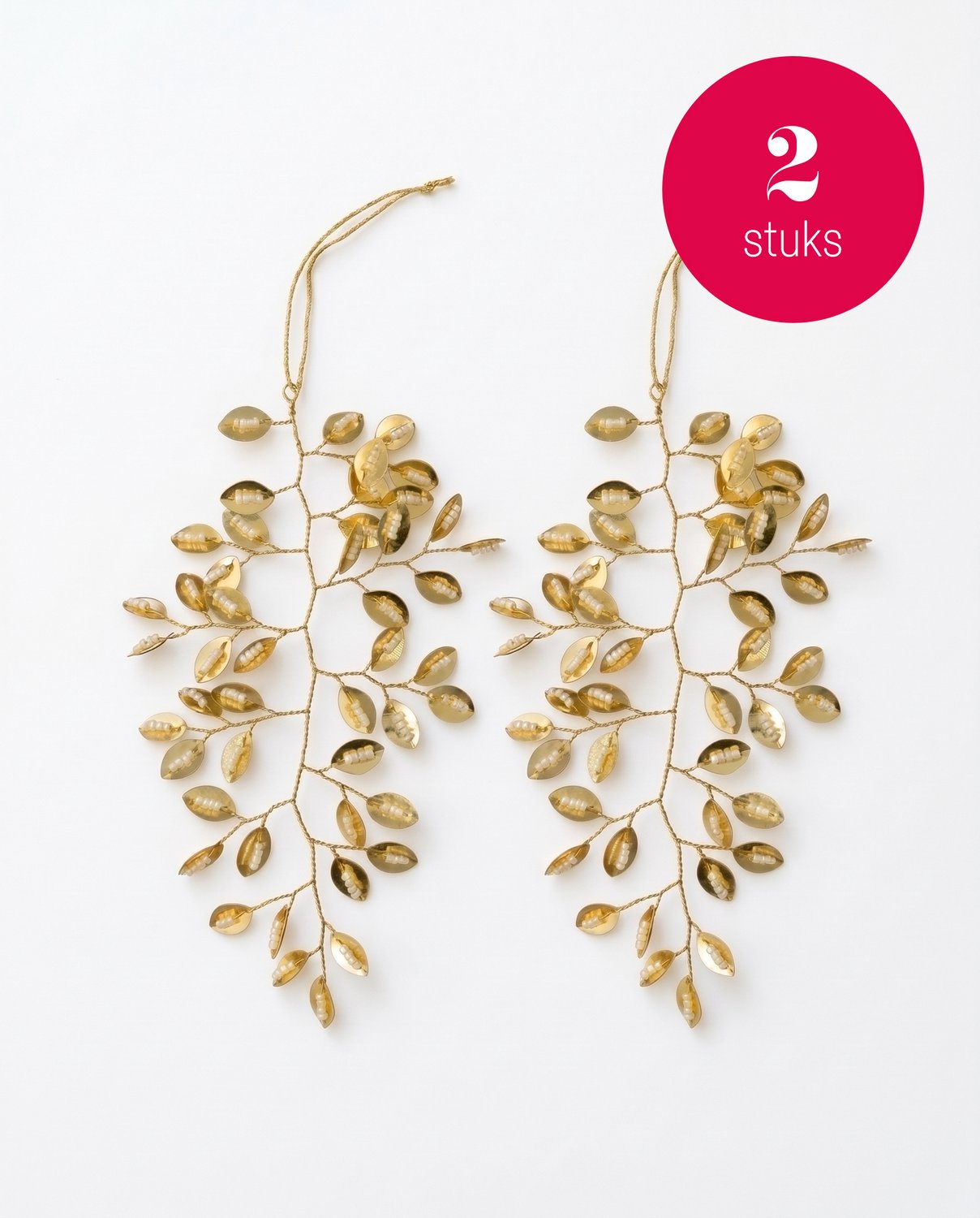 vtwonen Kerstornament Leaf - Goud - Metaal - Set van 2 - 17 x 10 cm