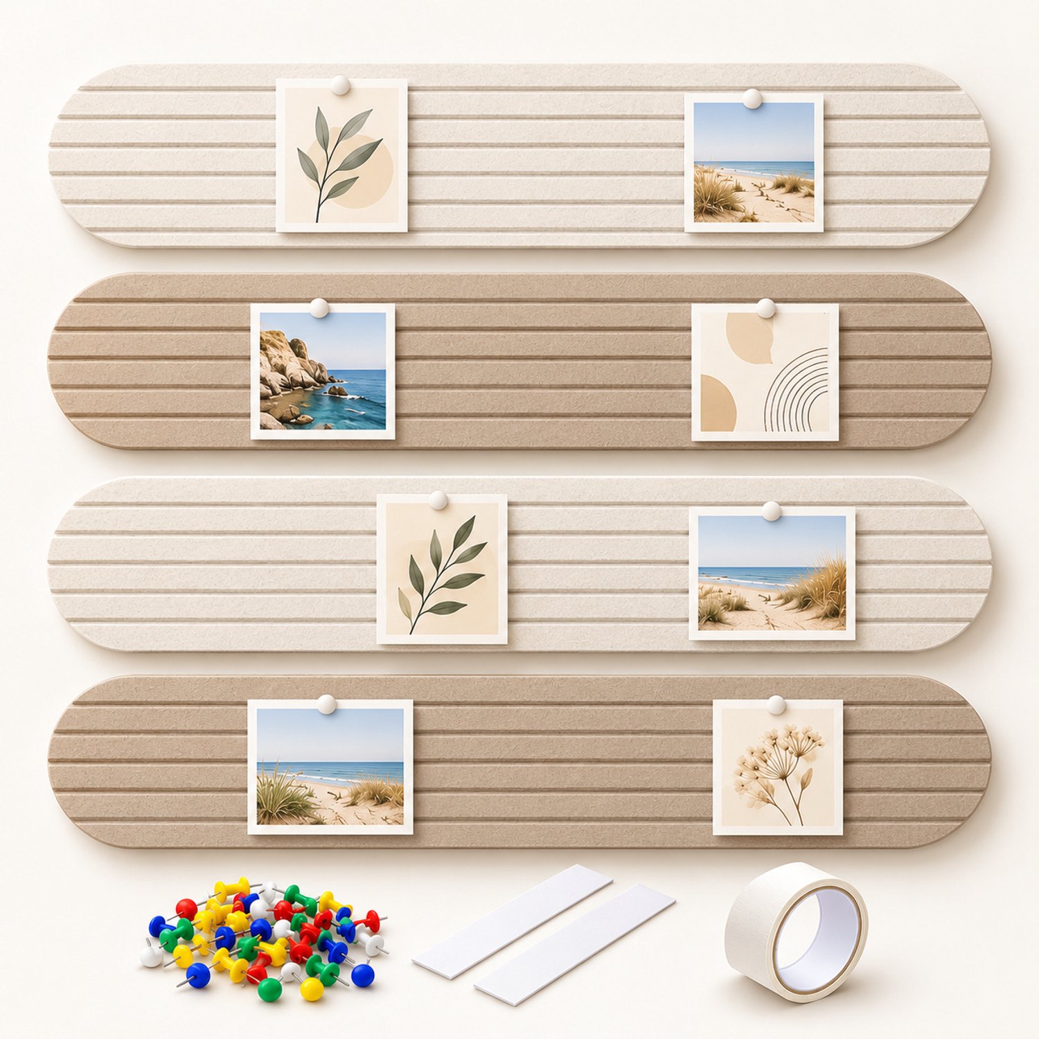 Lifhelpe Vilten Memobord 4 Stuks voor aan de Muur – Zelfklevend Prikbord 20 × 80 cm – Fotobord en Wandorganizer voor Kantoor en Slaapkamer – Beige en Bruin