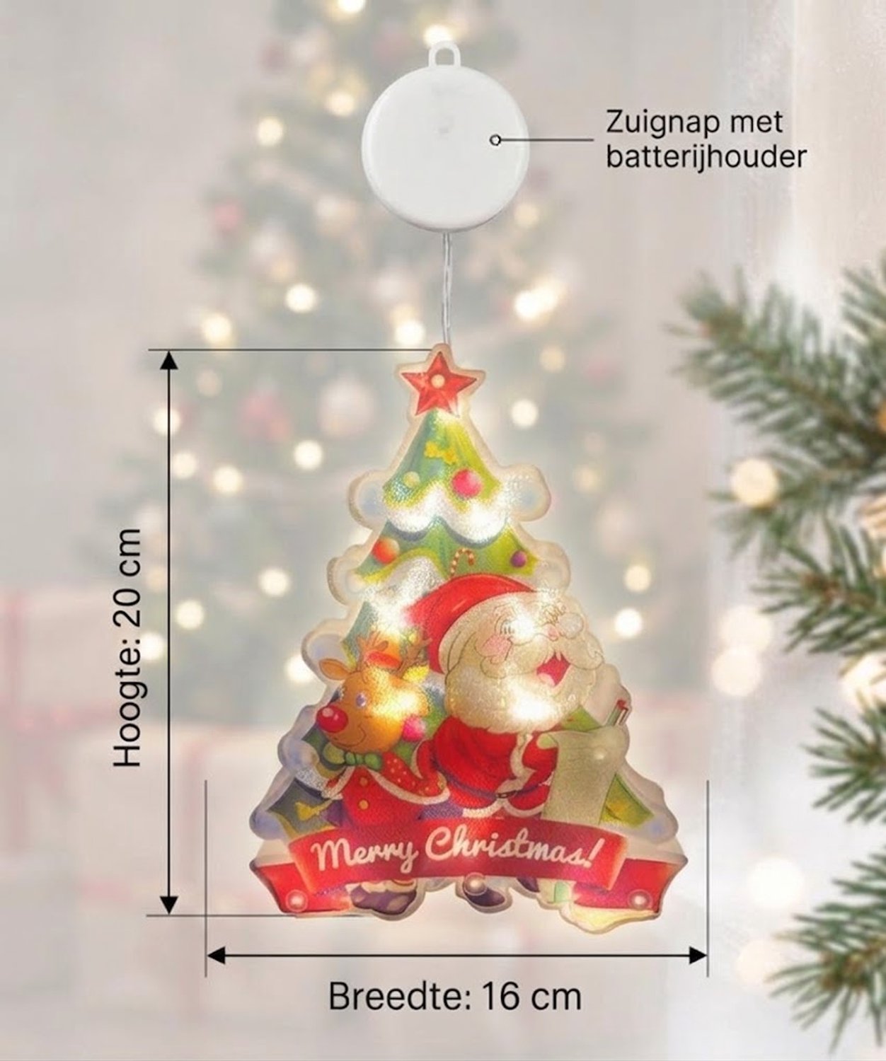 LED Kerst Raamverlichting (Set van 6) – Kerstfiguren met Warm Wit Licht, Kerst Raamdecoratie met Zuignap, Kerstman, Sneeuwman, Rendier en Kerstdecoratie voor Raam op Batterijen – foto 7