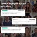 Collage met klanten die de blauwe Vylento pasjeshouder vasthouden en vijfsterren reviews tonen.