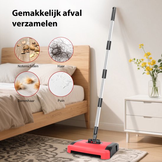 Handmatige tapijtveger rolveger zonder stroom, drielaagse zachte borstel, 180° draaibare kop, tapijtreiniger voor dierenhaar, vuil en kruimels — afbeelding 5