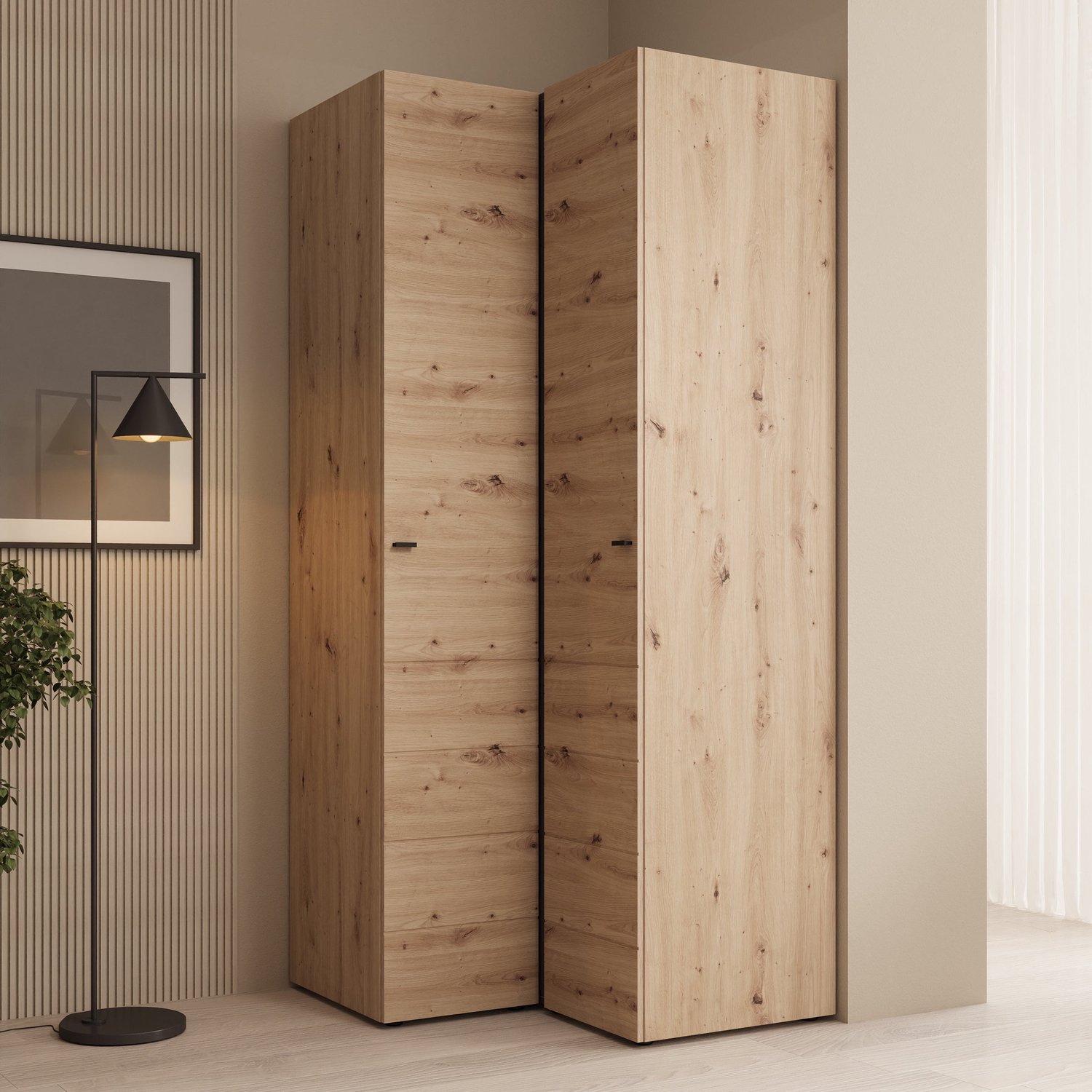 MEUBELLA Nouran - Kledingkast hoek - Eikenpatroon - 95x90x208 cm Bruin