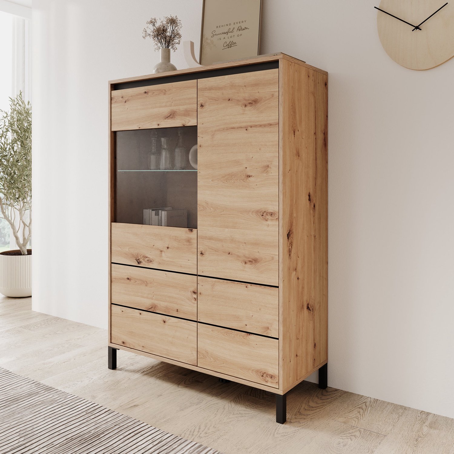 MEUBELLA Montellini - Vitrinekast - Eikenpatroon - 93x40x135 cm Bruin