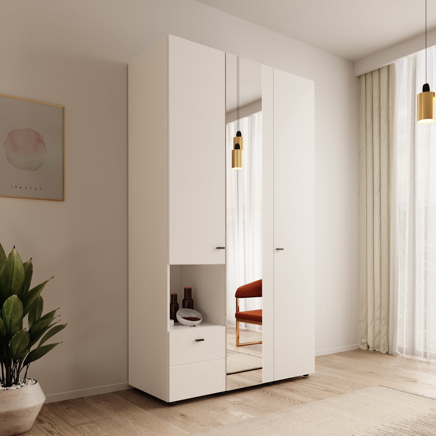 MEUBELLA Calista - Kledingkast met 3 deuren - Wit - 117x52x208 cm