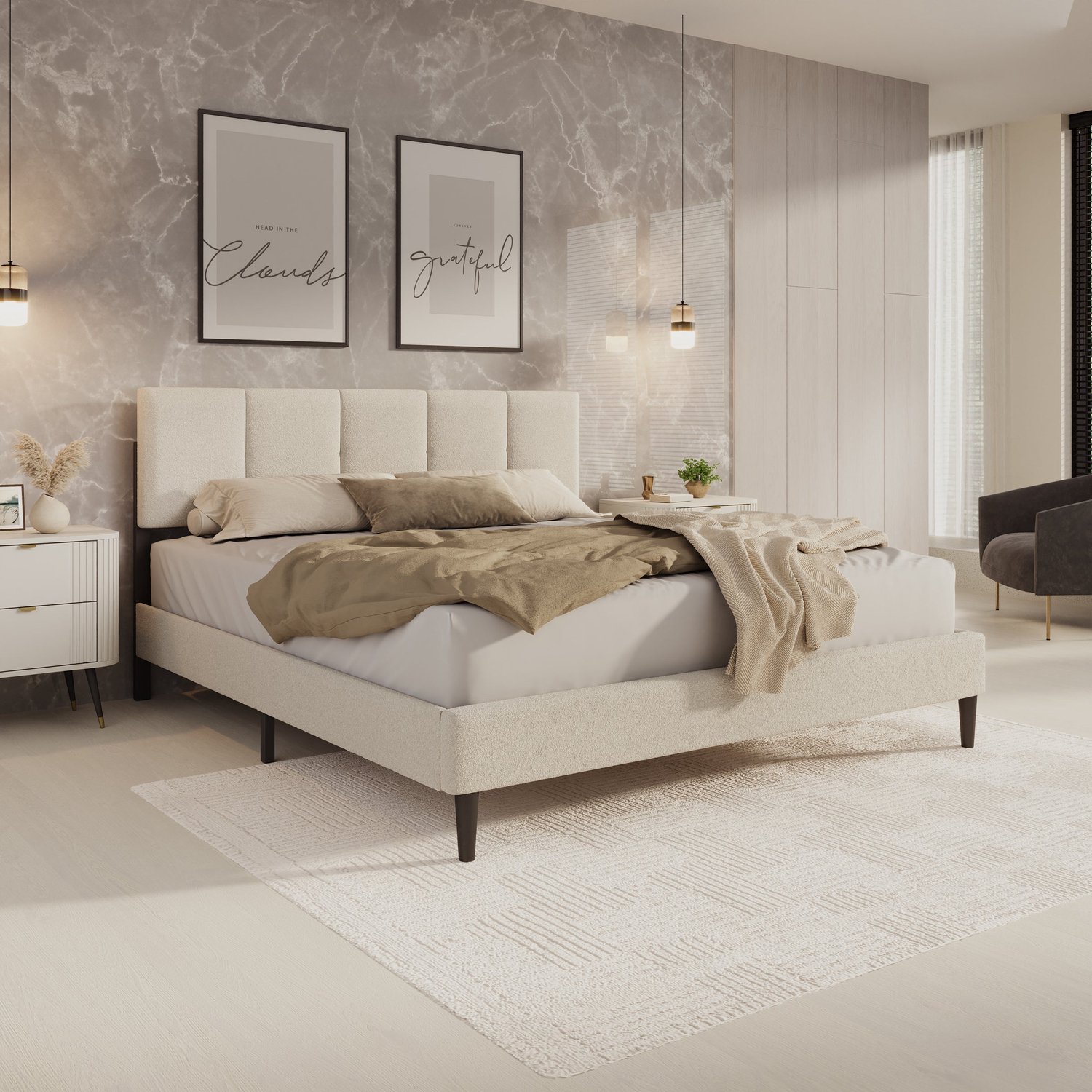 MEUBELLA Varell - Tweepersoonsbed - Teddystof beige - 180x200 cm