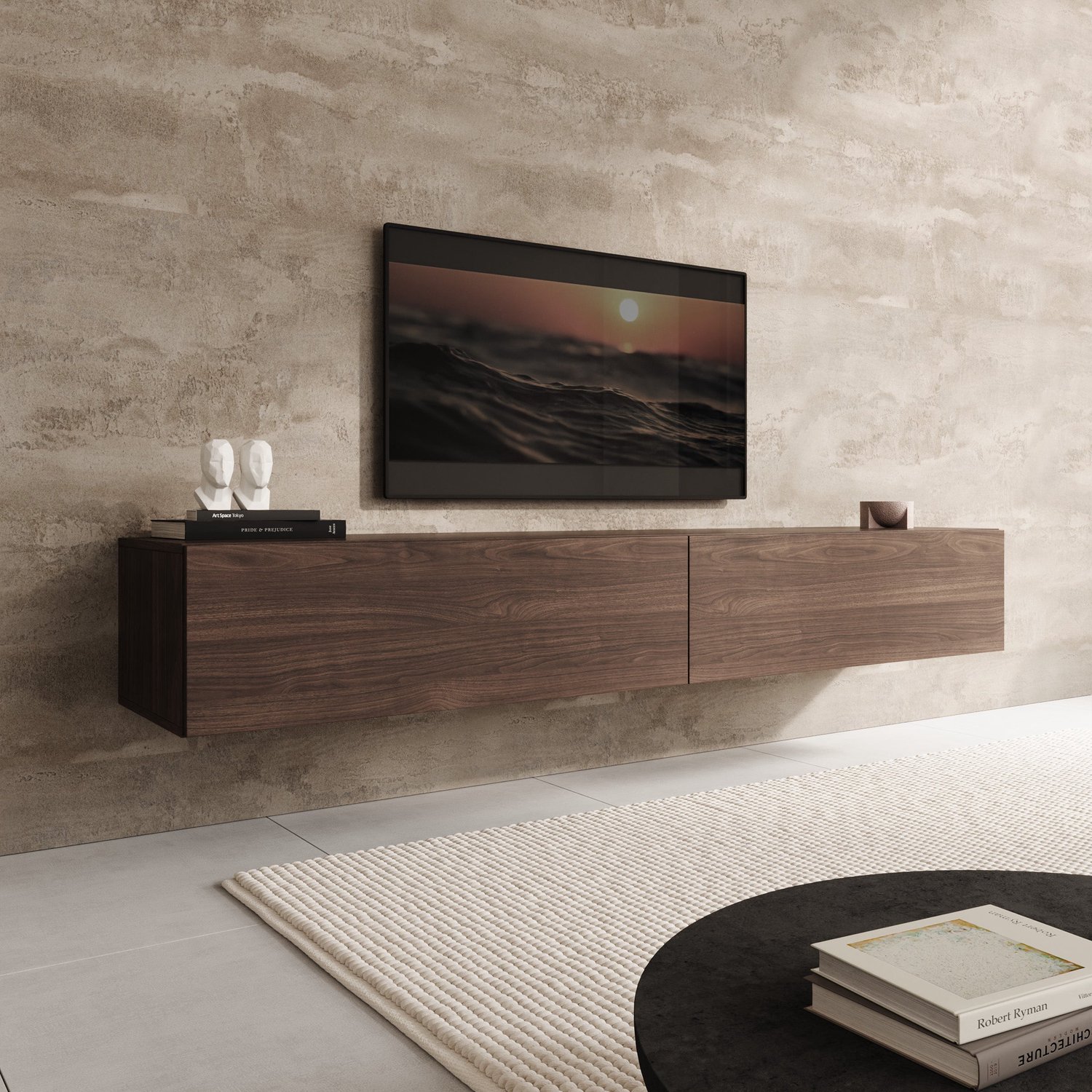 MEUBELLA Palm - TV-Meubel - Walnootpatroon - 200x40x30 cm Bruin
