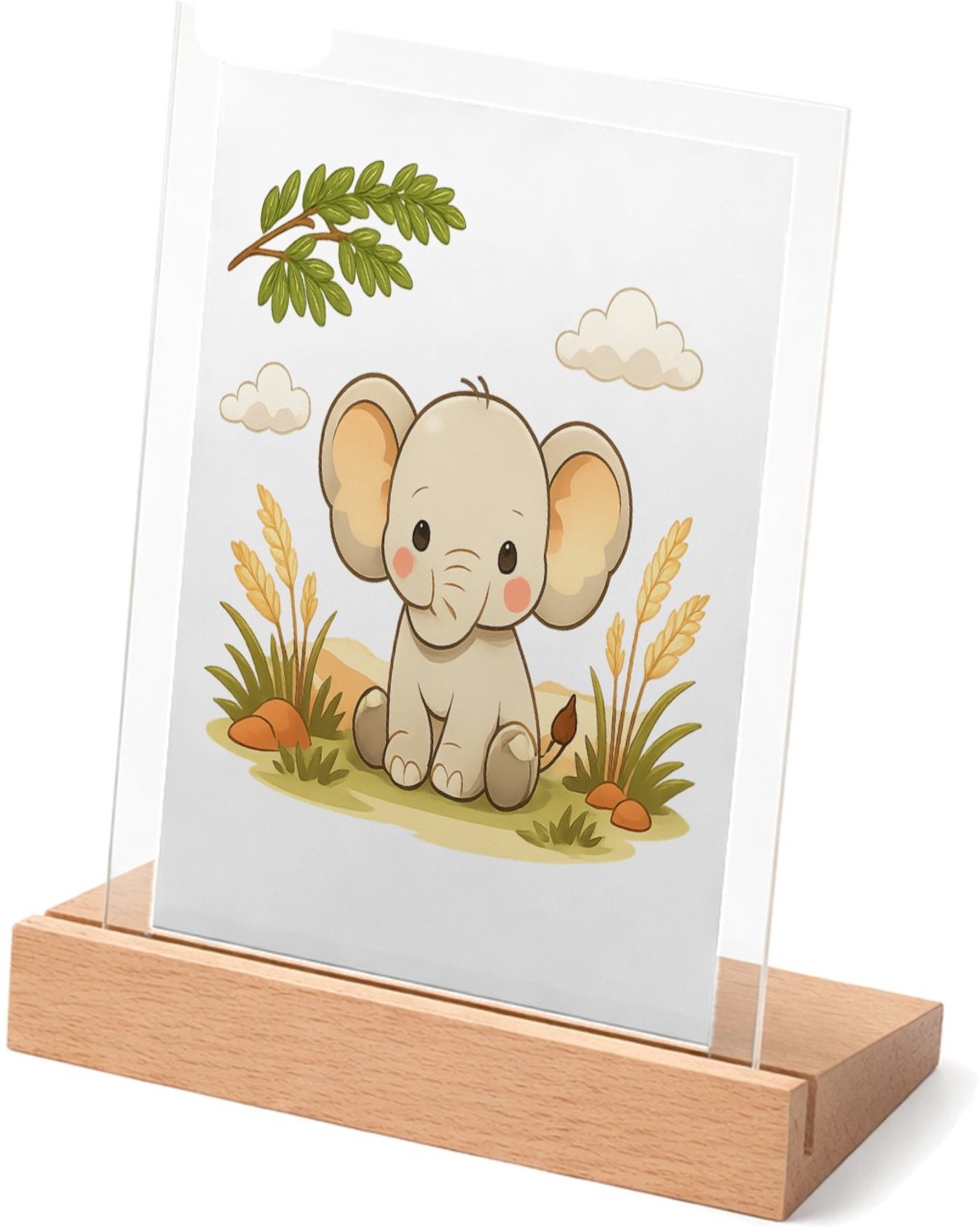 Mr Cadeautjes Glasframe met vaste tekst - design Vriendelijke savanne-wereld met één centraal dier en botanis | cadeau Wit